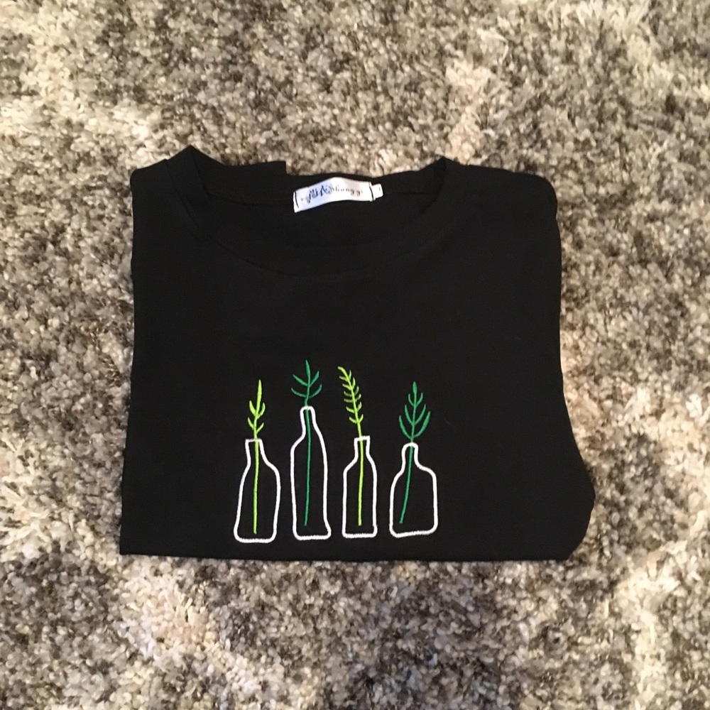 NWOT Embroidered Black Plant T-shirt